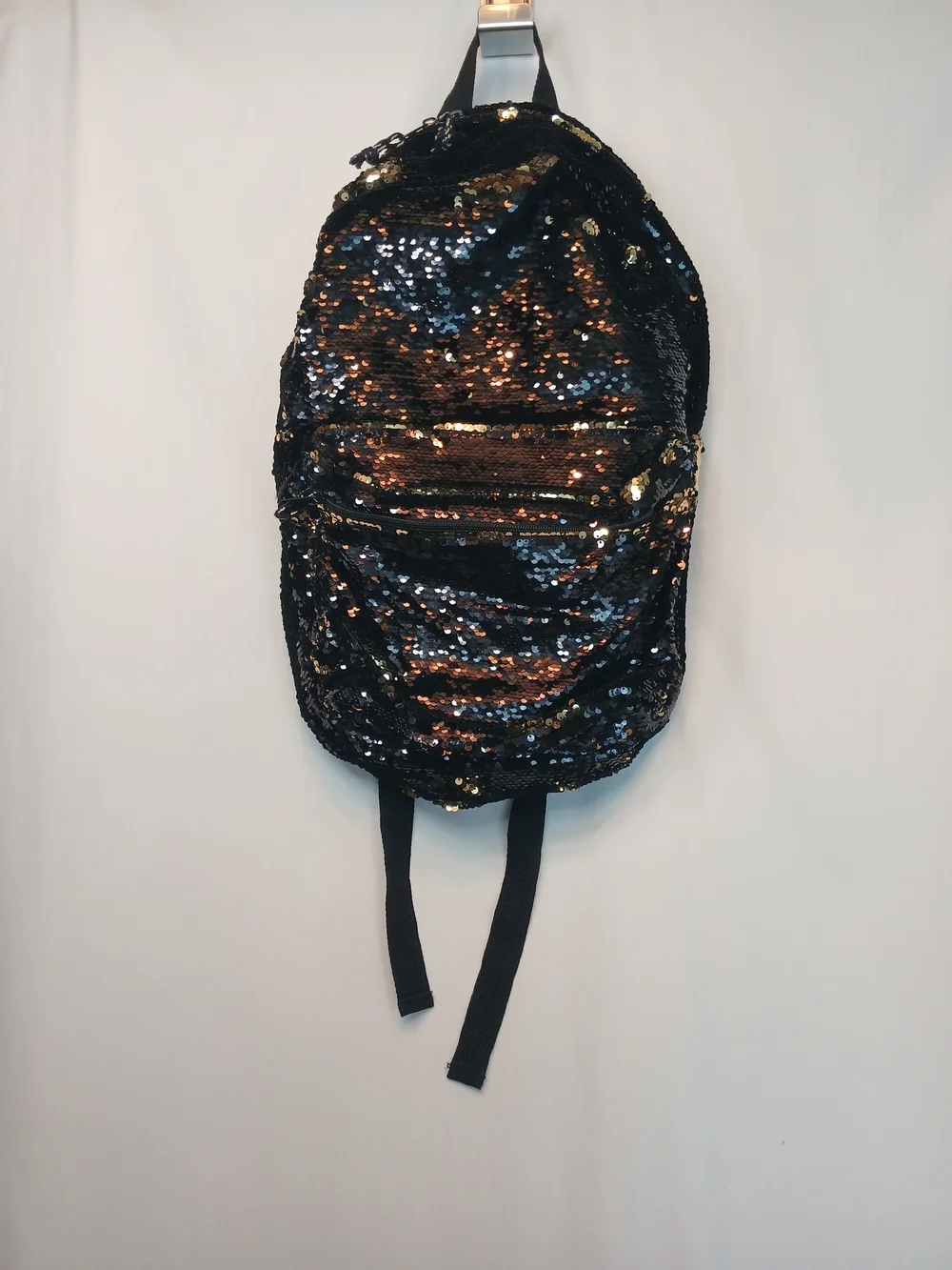 Black & Gold Reversible Sequin Zip Top Backpack NWOT